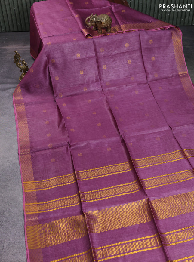 Munga tussar silk saree purple shade with allover zari woven buttas and zari woven border