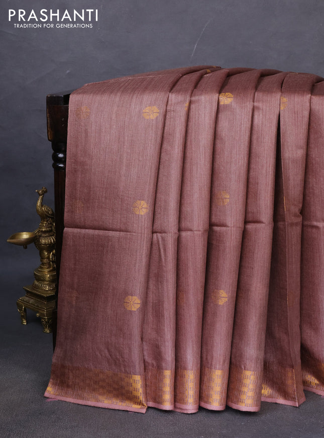 Munga tussar silk saree brown with allover zari woven buttas and zari woven border