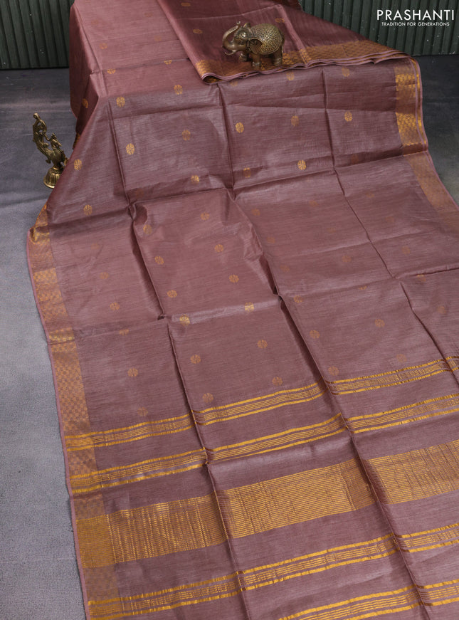 Munga tussar silk saree brown with allover zari woven buttas and zari woven border