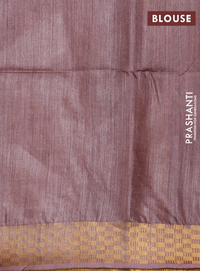 Munga tussar silk saree brown with allover zari woven buttas and zari woven border