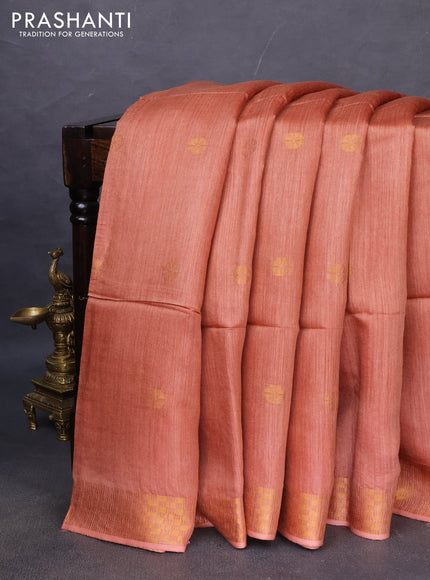Munga tussar silk saree rust shade with allover zari woven buttas and zari woven border