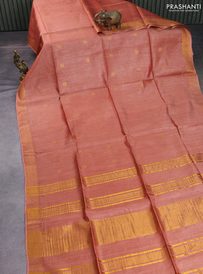 Munga tussar silk saree rust shade with allover zari woven buttas and zari woven border