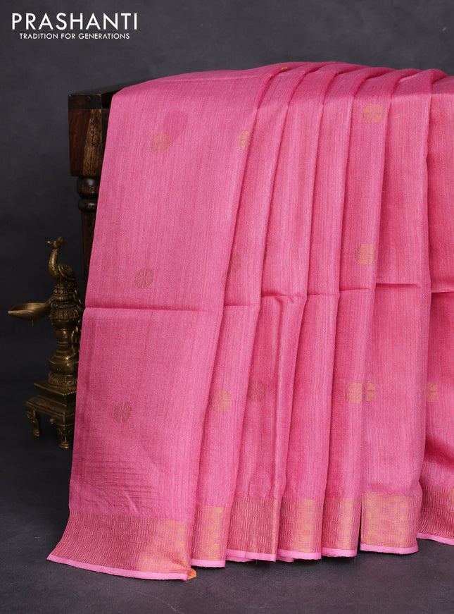 Munga tussar silk saree light pink with allover zari woven buttas and zari woven border