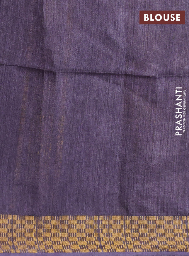 Munga tussar silk saree deep jamun shade with allover zari woven buttas and zari woven border