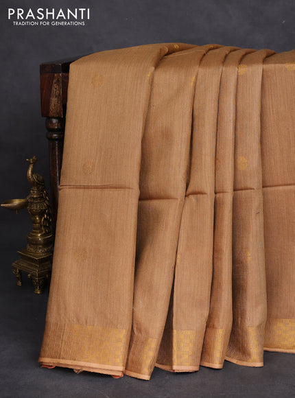 Munga tussar silk saree sandal with allover zari woven buttas and zari woven border