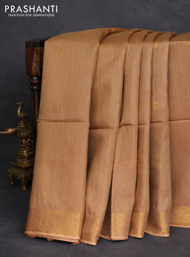 Munga tussar silk saree sandal with allover zari woven buttas and zari woven border