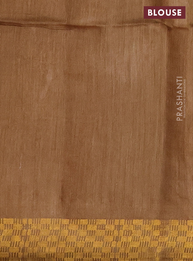 Munga tussar silk saree sandal with allover zari woven buttas and zari woven border