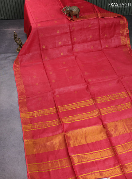 Munga tussar silk saree red with allover zari woven buttas and zari woven border