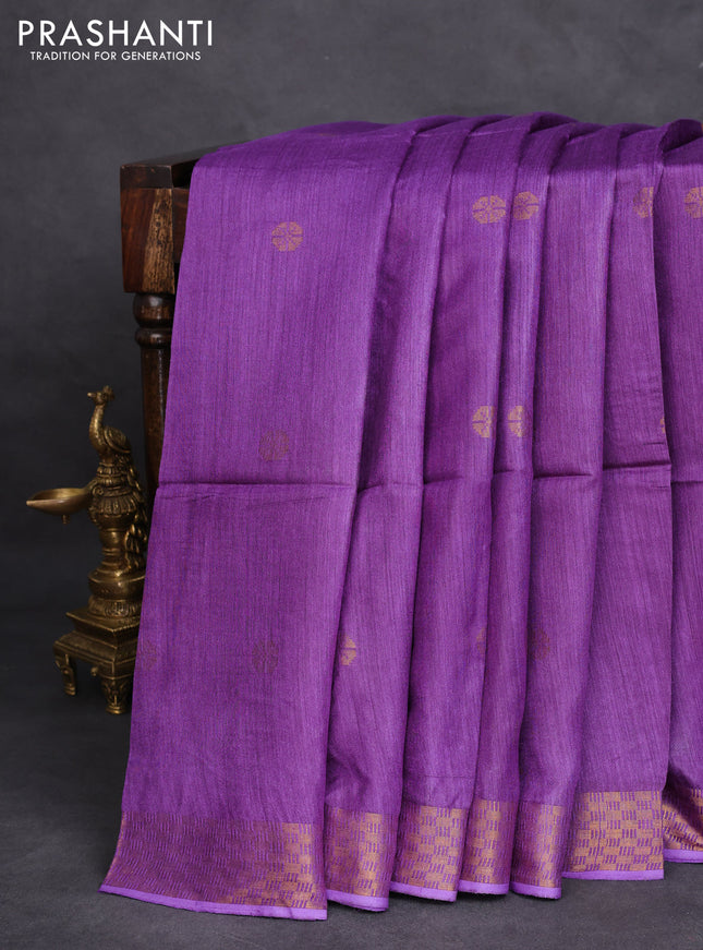 Munga tussar silk saree violet with allover zari woven buttas and zari woven border