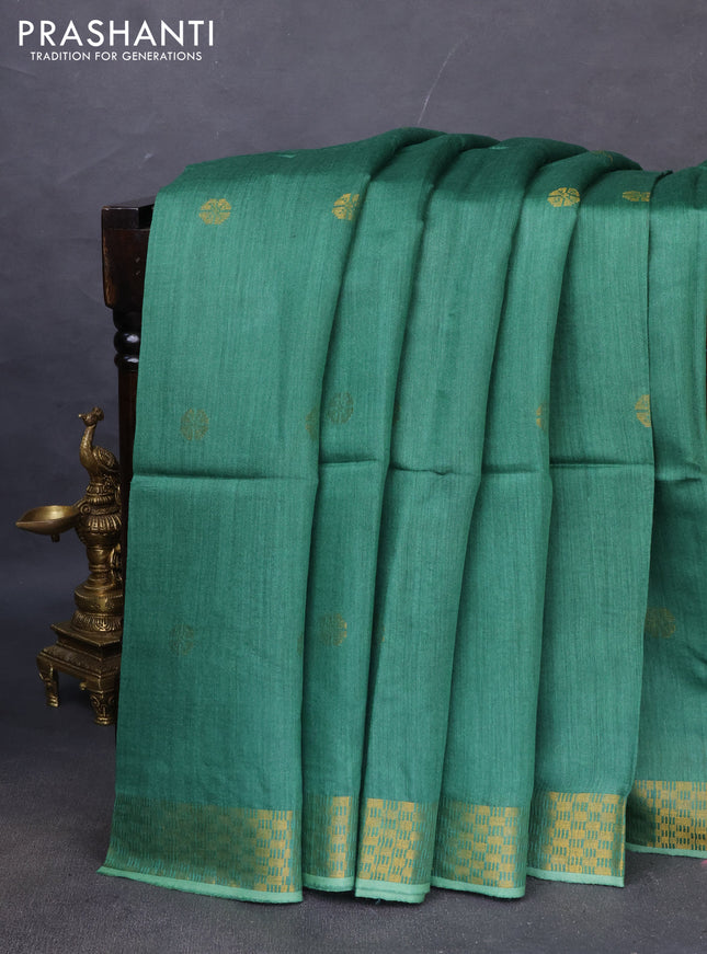 Munga tussar silk saree green with allover zari woven buttas and zari woven border