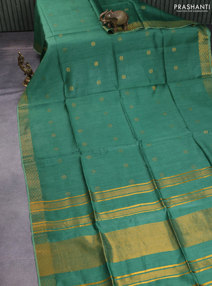 Munga tussar silk saree green with allover zari woven buttas and zari woven border