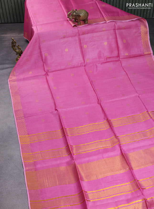 Munga tussar silk saree pink with allover zari woven buttas and zari woven border