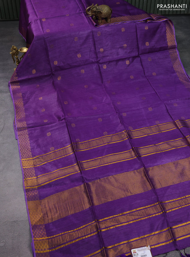 Munga tussar silk saree violet with allover zari woven buttas and zari woven border