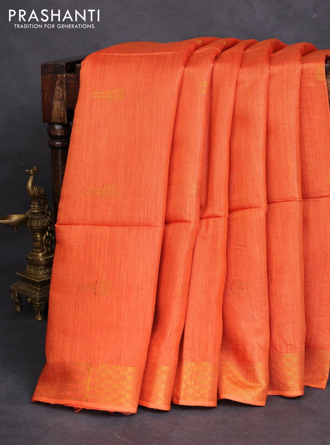 Munga tussar silk saree orange with allover zari woven buttas and zari woven border