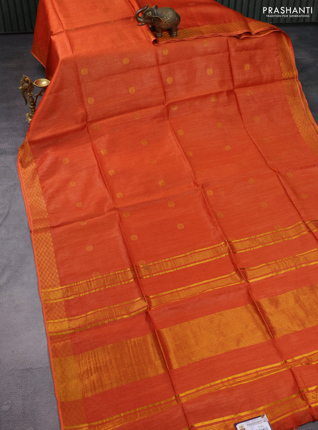 Munga tussar silk saree orange with allover zari woven buttas and zari woven border