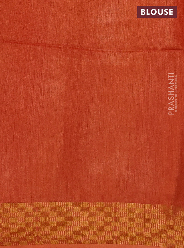 Munga tussar silk saree orange with allover zari woven buttas and zari woven border