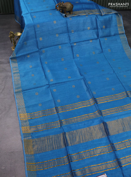 Munga tussar silk saree cs blue with allover zari woven buttas and zari woven border