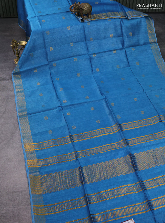 Munga tussar silk saree cs blue with allover zari woven buttas and zari woven border