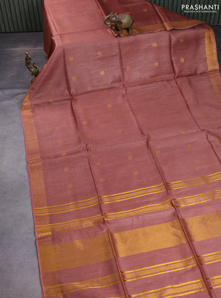 Munga tussar silk saree brown with allover zari woven buttas and zari woven border