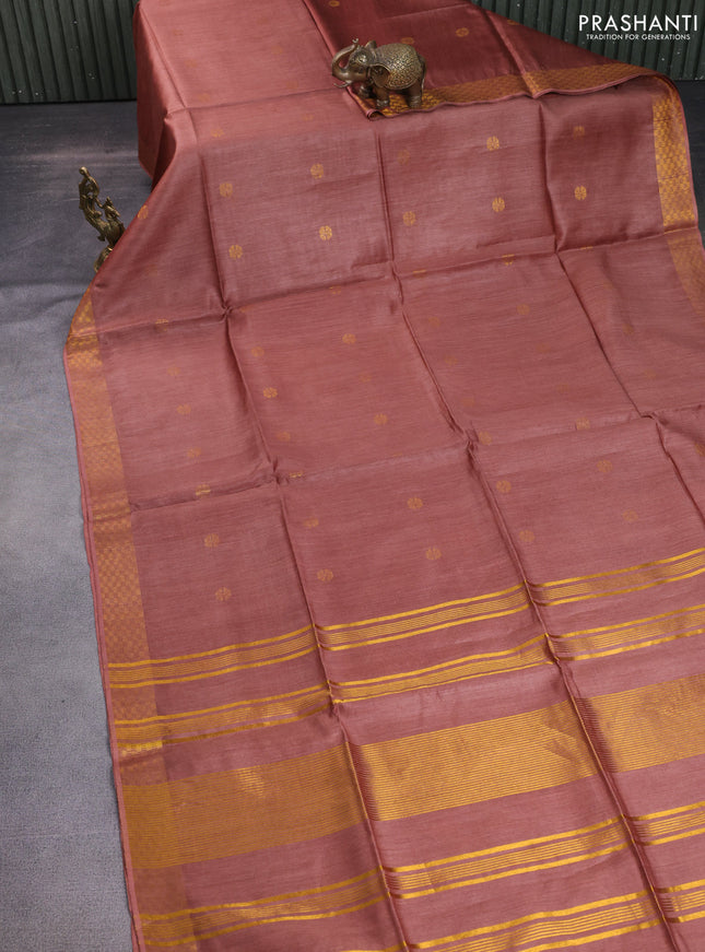 Munga tussar silk saree brown with allover zari woven buttas and zari woven border
