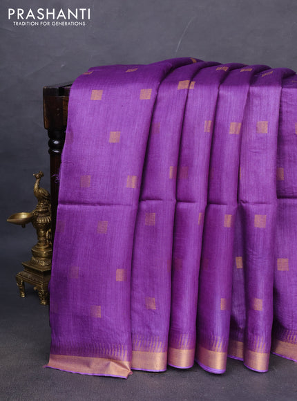 Munga tussar silk saree violet with allover zari woven buttas and zari woven border