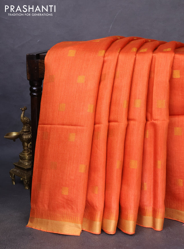 Munga tussar silk saree orange with allover zari woven buttas and zari woven border