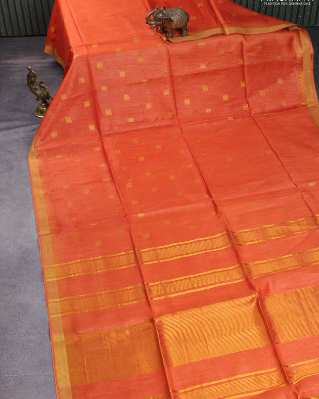 Munga tussar silk saree orange with allover zari woven buttas and zari woven border