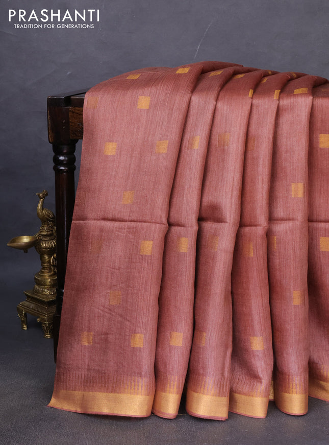 Munga tussar silk saree brown with allover zari woven buttas and zari woven border
