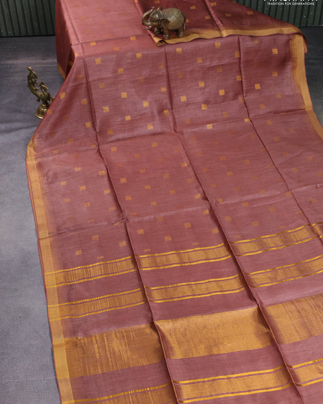 Munga tussar silk saree brown with allover zari woven buttas and zari woven border
