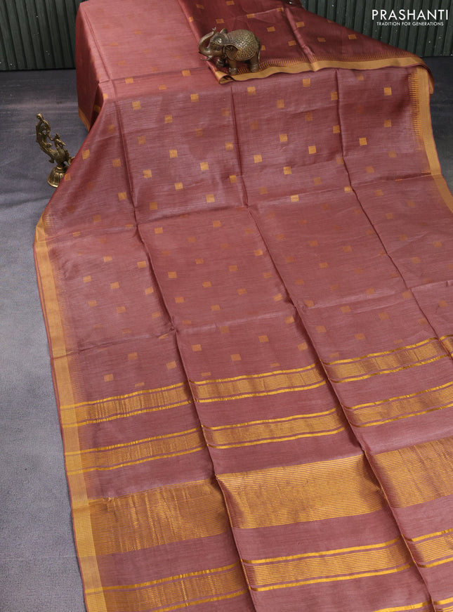Munga tussar silk saree brown with allover zari woven buttas and zari woven border