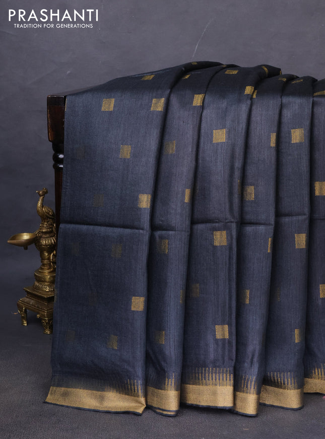 Munga tussar silk saree black with allover zari woven buttas and zari woven border