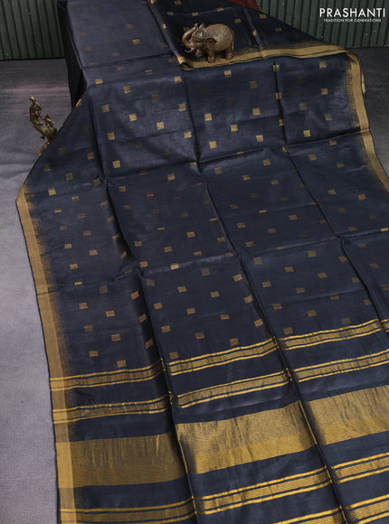 Munga tussar silk saree black with allover zari woven buttas and zari woven border