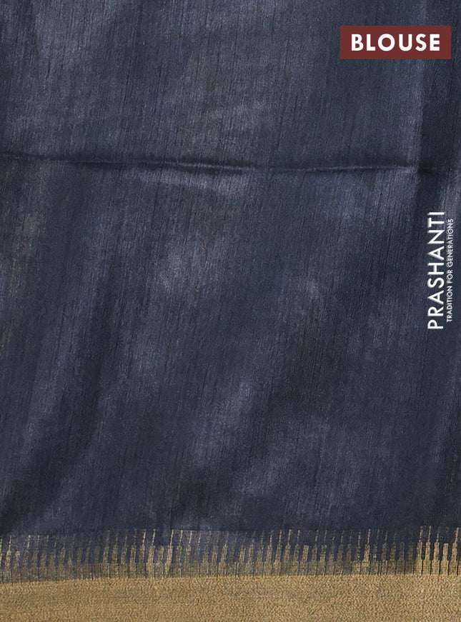 Munga tussar silk saree black with allover zari woven buttas and zari woven border