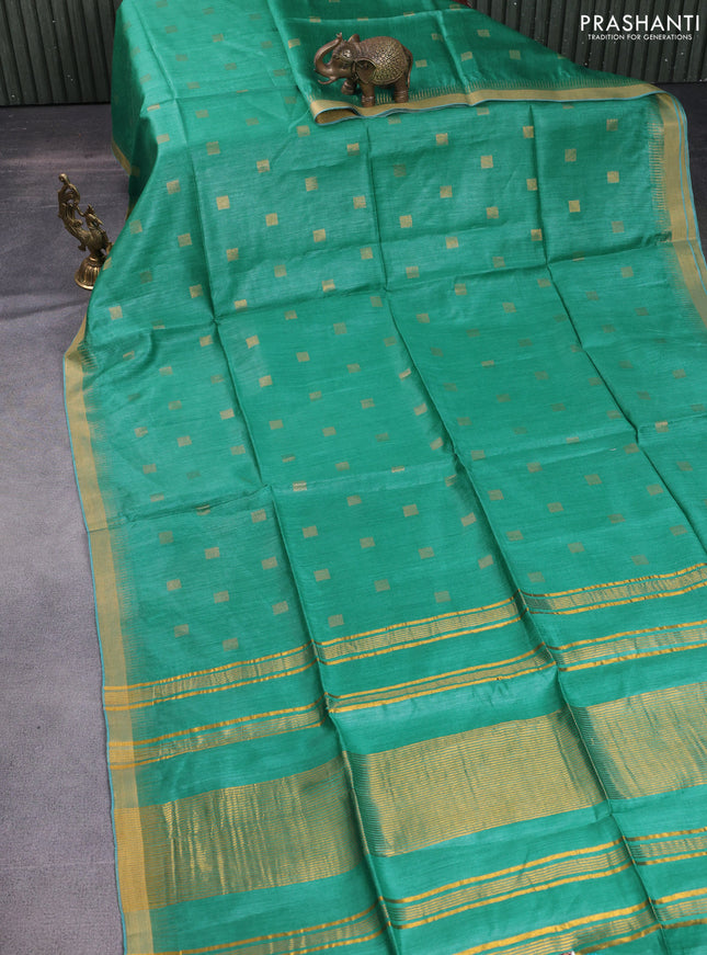 Munga tussar silk saree teal green with allover zari woven buttas and zari woven border