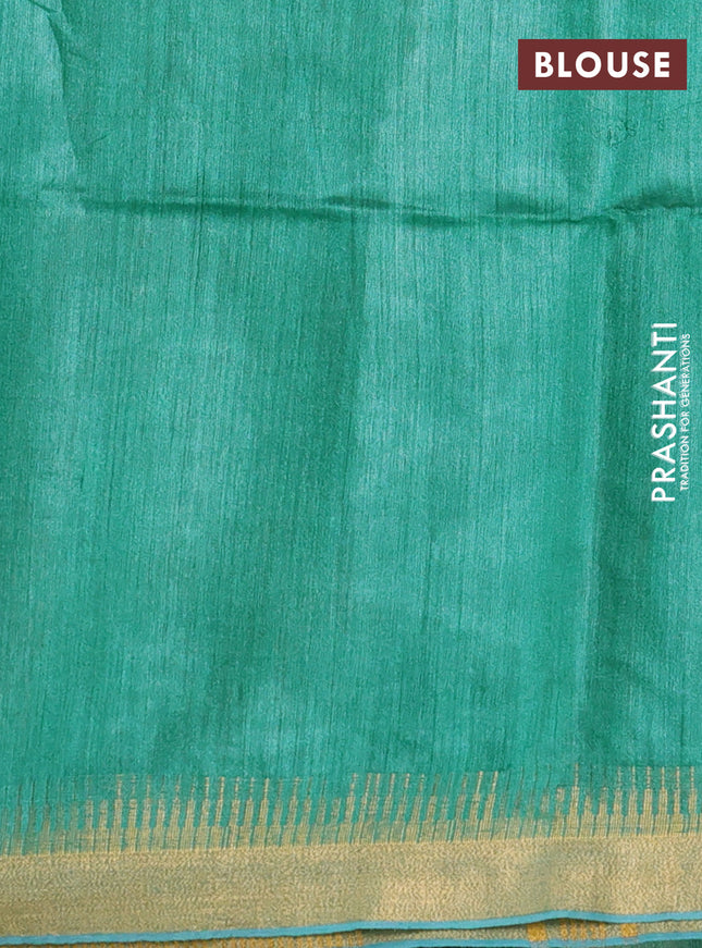 Munga tussar silk saree teal green with allover zari woven buttas and zari woven border