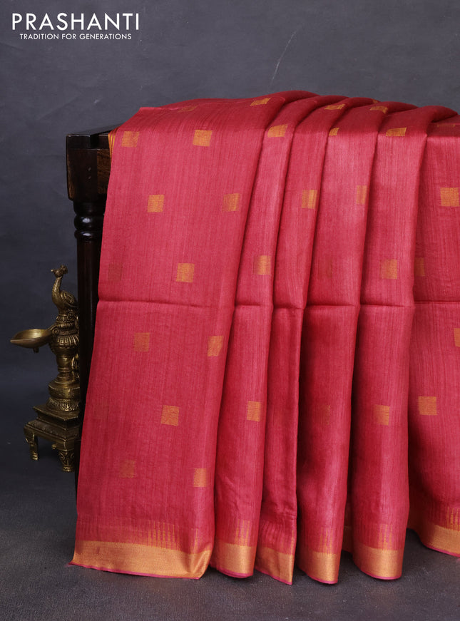 Munga tussar silk saree maroon with allover zari woven buttas and zari woven border