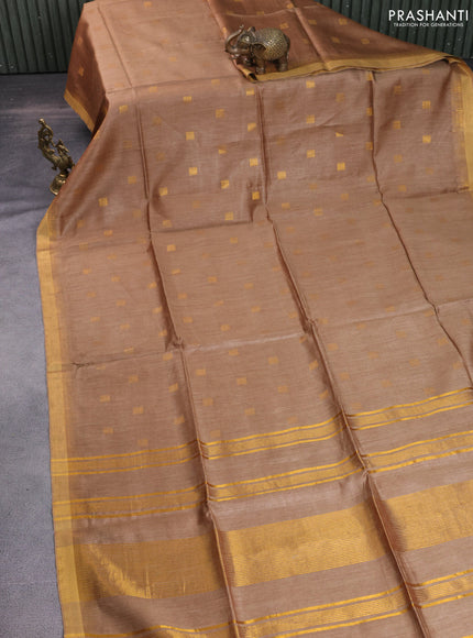 Munga tussar silk saree sandal with allover zari woven buttas and zari woven border