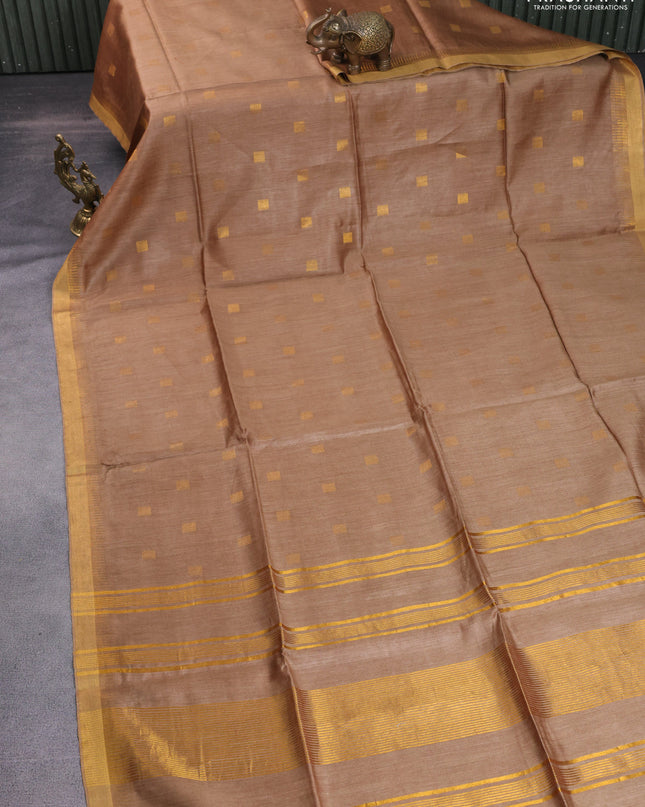 Munga tussar silk saree sandal with allover zari woven buttas and zari woven border