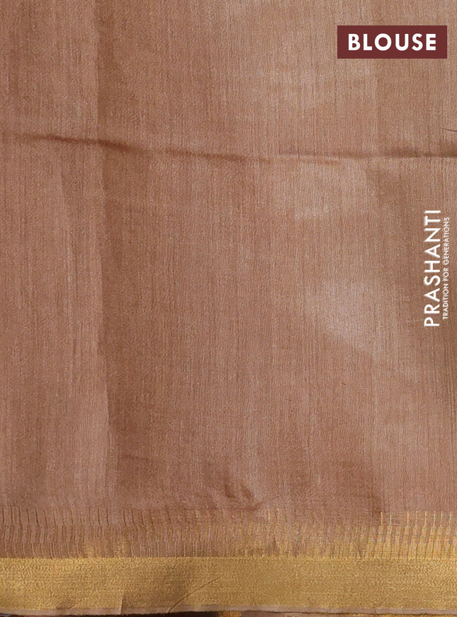 Munga tussar silk saree sandal with allover zari woven buttas and zari woven border