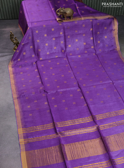 Munga tussar silk saree violet with allover zari woven buttas and zari woven border