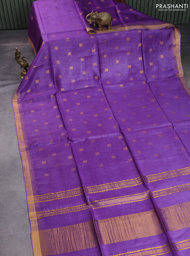 Munga tussar silk saree violet with allover zari woven buttas and zari woven border