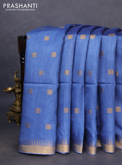 Munga tussar silk saree blue with allover zari woven buttas and zari woven border