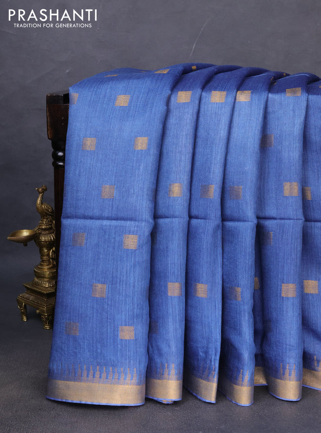 Munga tussar silk saree blue with allover zari woven buttas and zari woven border