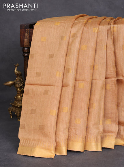 Munga tussar silk saree sandal with allover zari woven buttas and zari woven border