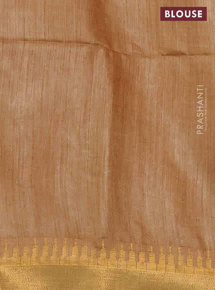 Munga tussar silk saree sandal with allover zari woven buttas and zari woven border