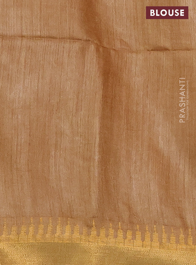 Munga tussar silk saree sandal with allover zari woven buttas and zari woven border