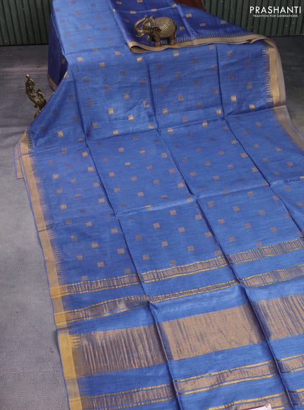 Munga tussar silk saree blue with allover zari woven buttas and zari woven border