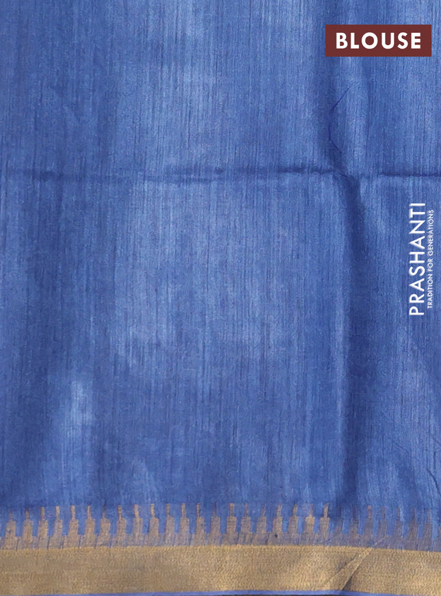 Munga tussar silk saree blue with allover zari woven buttas and zari woven border