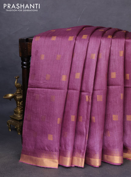 Munga tussar silk saree deep wine shade with allover zari woven buttas and zari woven border