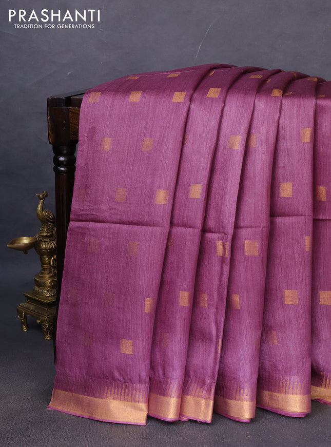 Munga tussar silk saree deep wine shade with allover zari woven buttas and zari woven border